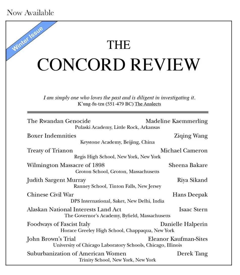 國際頂尖歷史論文大賽！The Co<i></i>ncord Review備賽進行中~